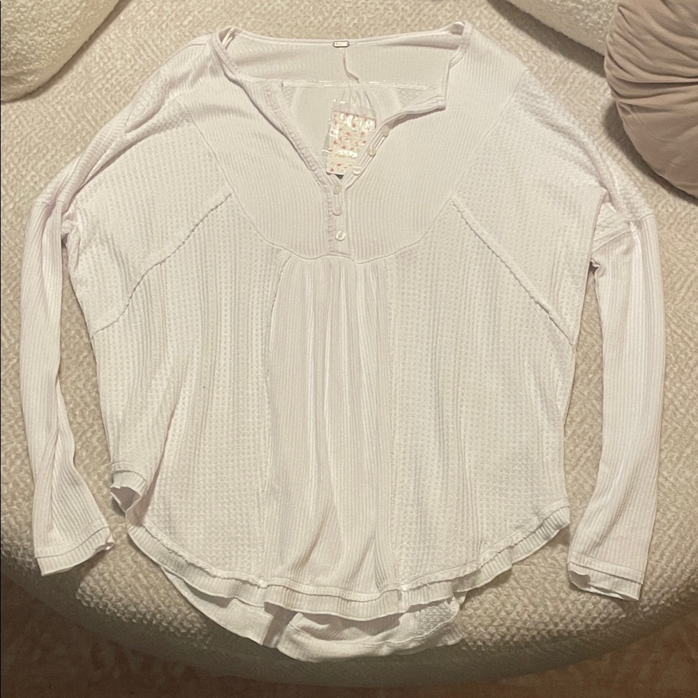Free People Cream Long Sleeve Top